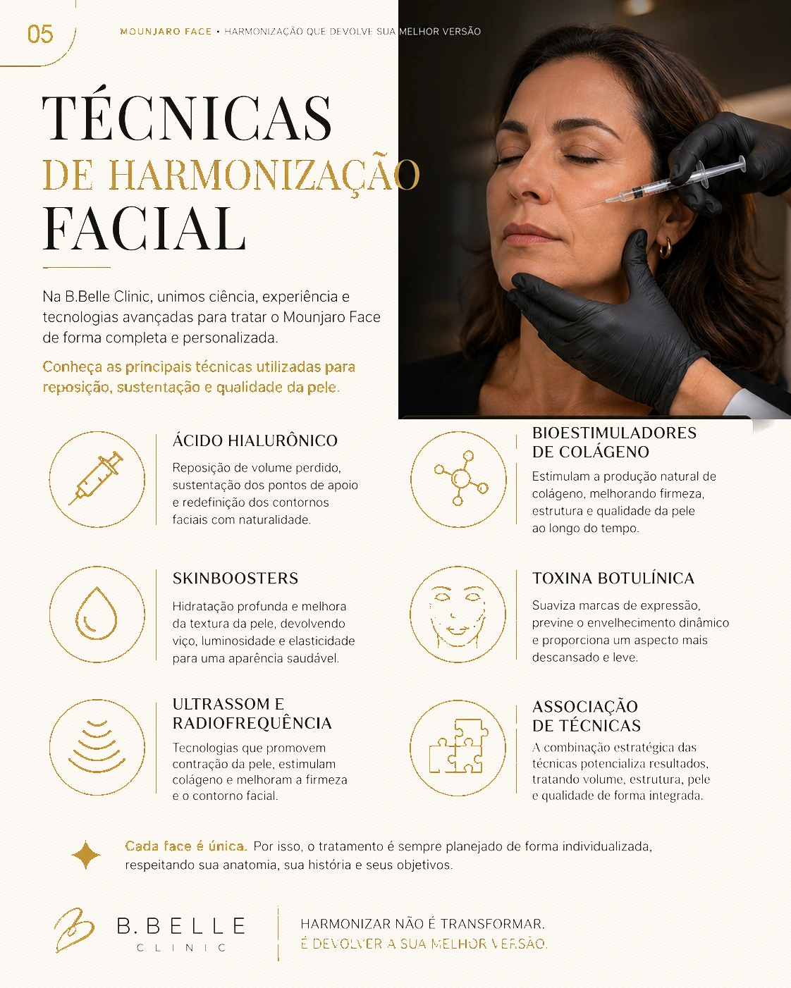 Página 05 com técnicas de harmonização facial para reposição, sustentação e qualidade da pele